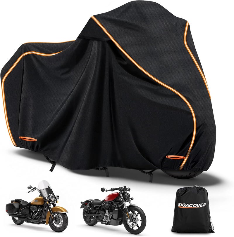 BIGACOVER 420D Waterproof Motorcycle Cover for Harley Davidson Cruiser, Softail Standard, Iron 883, Heritage Classic 114, Fat Boy, Sport Glide, Shadow Cruiser,Windproof Heavy Duty Outdoor Bike Cover - Image 1
